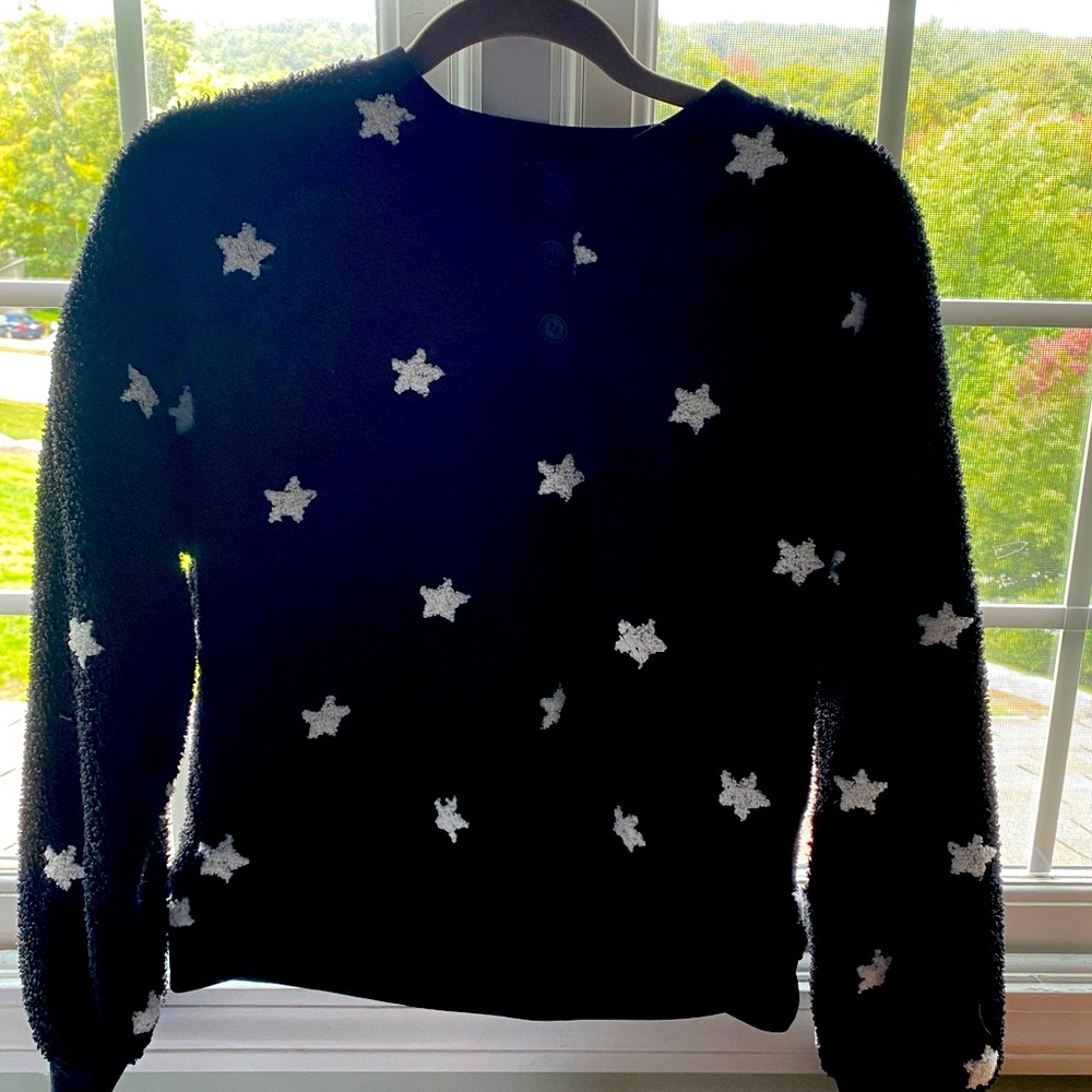 Mia and Tess  Black with White stars cozy sweatshirt.